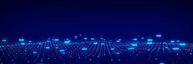 Wirtualna dynamiczna fala cyfrowa w cyberprzestrzeni Przepływ danych kodu binarnego Technologia fali naukowej cząstek Metaverse koncepcja renderowania 3d