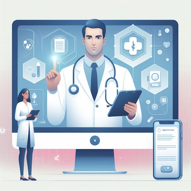 Wirtualna konsultacja medyczna Ilustracja interakcji lekarza i pacjenta online