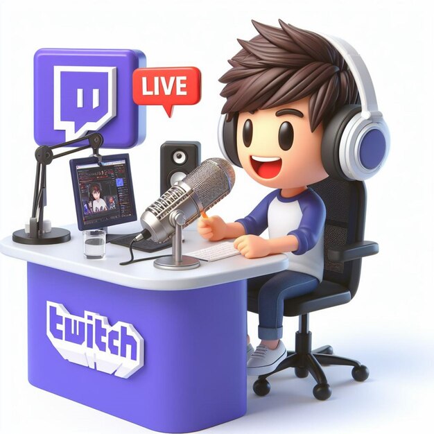 wirtualne emocje na Twitchu 3d man transmituje na żywo podcast z udziałem białego studia