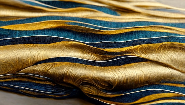 Wirujące złote i niebieskie lśniące złote stałe płynne fale ultra realistyczne wibracje funkcje fal skręcone linie i tekstury bezszwowa tkanina fulldrop powtarzalny wzór powierzchni geometryczny