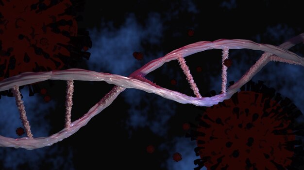 Wirus Koronowy Lub Dna Wirusa Covid-19, Renderowanie 3d