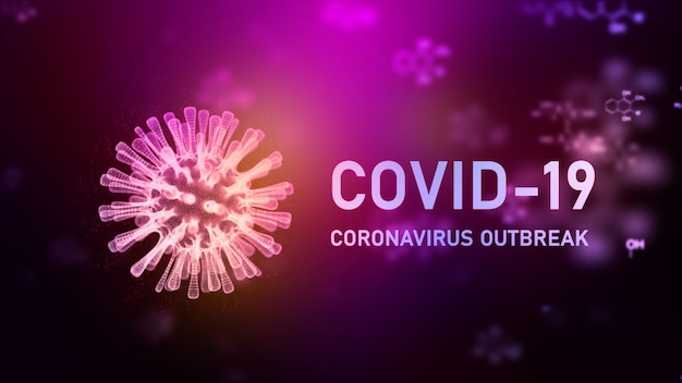 Wirus szkieletowy renderowania 3D dla koncepcji wybuchu koronawirusa Covid-19, na tle struktury chemicznej, 3D pływających komórek wirusa grypy w widoku mikroskopowym, koncepcja ryzyka pandemii