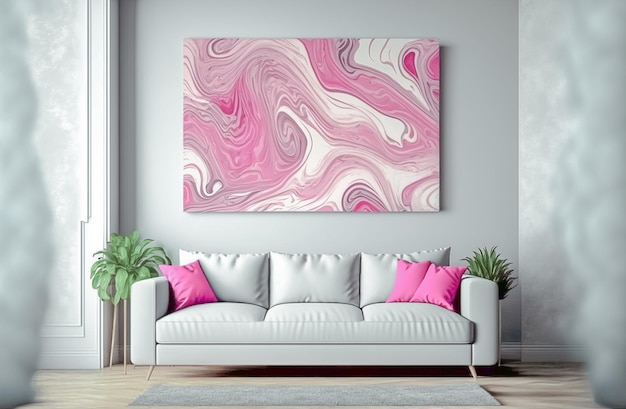 Wiry marmuru lub zmarszczki agatowej płynnej marmurowej tekstury z różowymi kolorami malarstwo abstrakcyjne AI Generowane