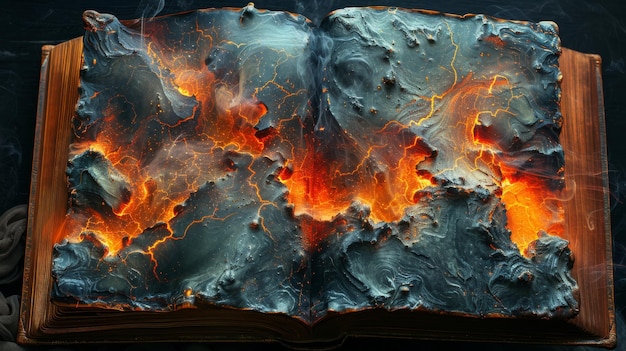 Wiry na pomarańczowej książce z spalonymi krawędziami