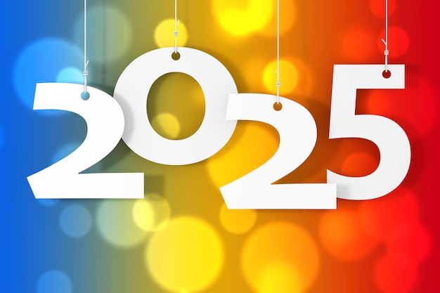 Wisiąc na liniach Nowy rok 2025 Rendering 3d