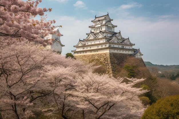 Zdjęcie wiśniowe kwiaty i zamek w himeji japonia