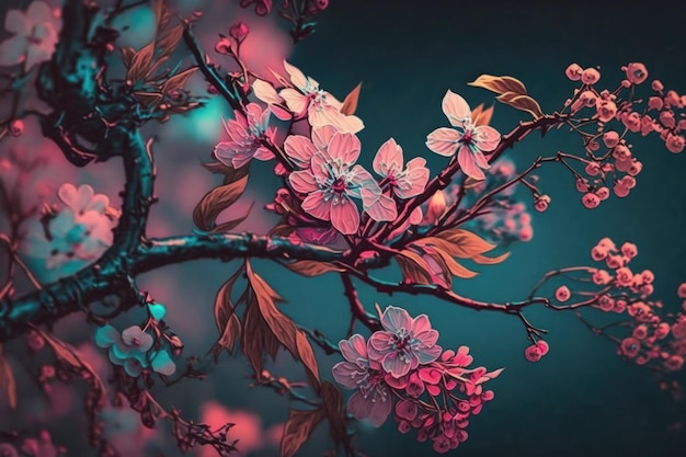 Wiśniowe kwiaty w kolorystyce retro