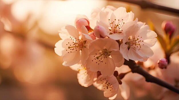Wiśniowy kwiatowy abstrakcyjny wiosna w Japonii z żywym kwiatem Sakura w tle Generative AI