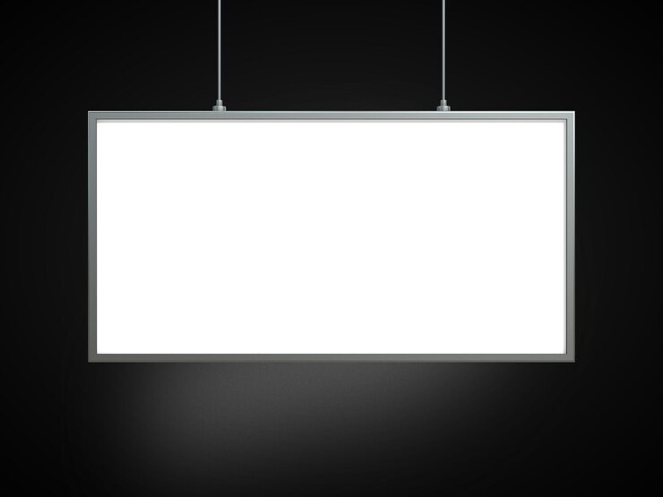 Zdjęcie wisząca makieta transparentu na białym tle na czarnym tle