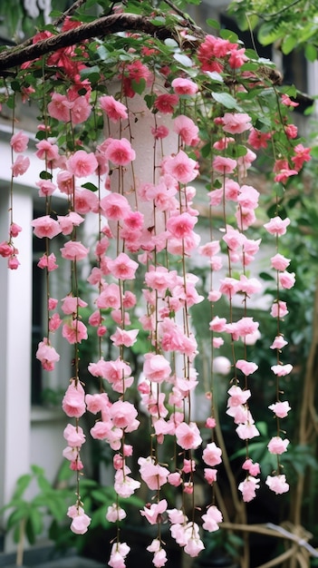Zdjęcie wiszące kwiaty na ścianie w ogrodzie