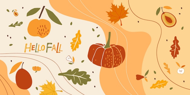 Zdjęcie witam upadek abstrakcyjne jesienne tło upadek plakat z gruszkami jabłkowymi dyniowa roślina śliwkowa jesienią