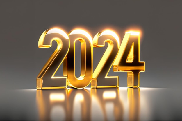 Witamy Nowy Rok 2024 3D szklany typ ze złotymi światłami Z przestrzenią dla tekstu