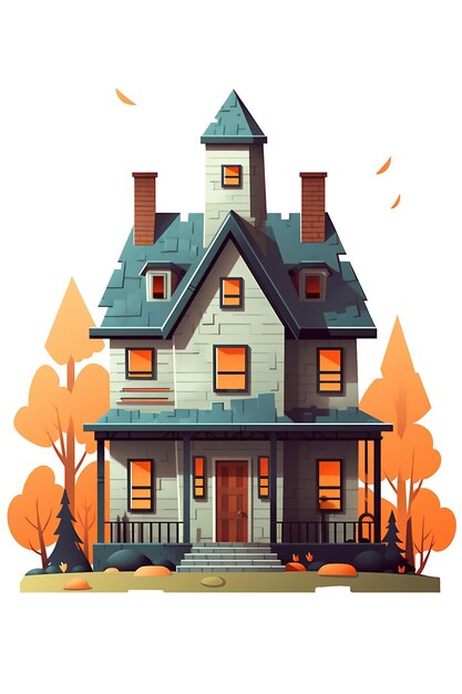 Witch Haunted House Pumpkins Nietoperze Halloween Holiday Design Straszna głowa dyni Generative Ai