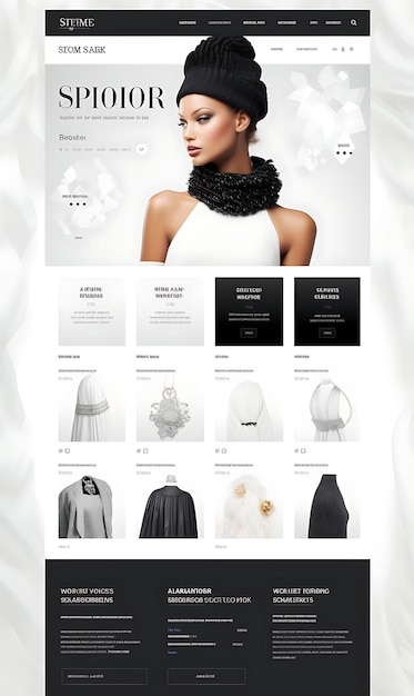 Witryna internetowa marki modowej o tematyce śnieżnej przedstawiająca koncepcję układu witryny Sl. Szalone pomysły