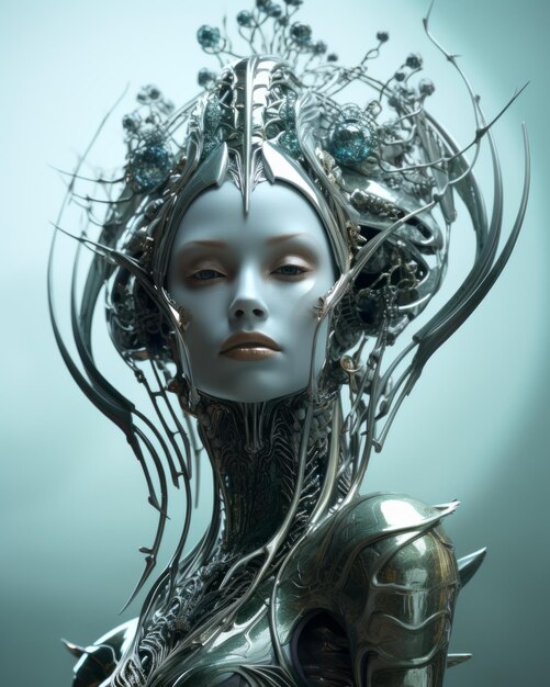 wizerunek futurystycznej kobiety o srebrnych włosach