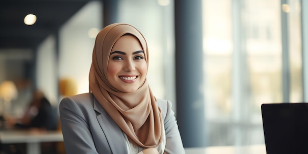 Wizerunek muzułmańskiej bizneswoman noszącej chustę na głowie Generative Ai
