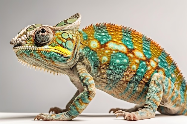 Wizerunek Zielonych Kameleonów Na Białym Tle Ilustracja Gadów Dzikich Zwierząt Generative Ai