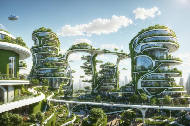 Wizja przyszłości Balkony miejskie z zielonymi ogrodami