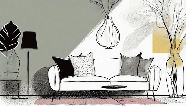 Zdjęcie wizja skandynawskiej prostoty to wnętrze podkreśla elegancką kanapę i modny wazon ucieleśniający