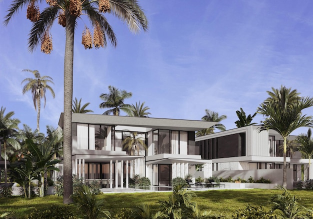 Wizualizacja 3D nowoczesnego domu w Dubaju. luksusowa architektura