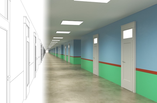 wizualizacja dużego pustego wnętrza ilustracja 3D