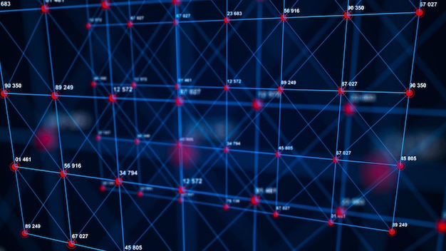 Wizualizacja dużych danych Koncepcja technologiczna łańcucha blokowego Futuristyczna infografika Rendering 3D Połączenie sieciowe