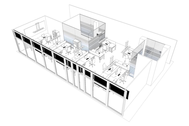 wizualizacja konturów biurowych szkic ilustracji 3D kontur