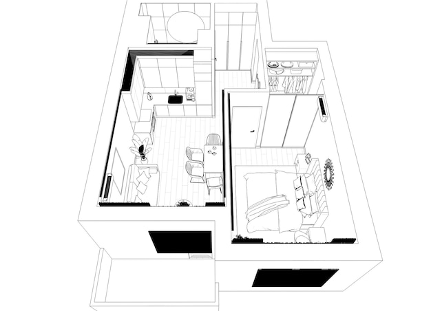 wizualizacja konturów wewnętrznych Ilustracja 3D kontur szkicu