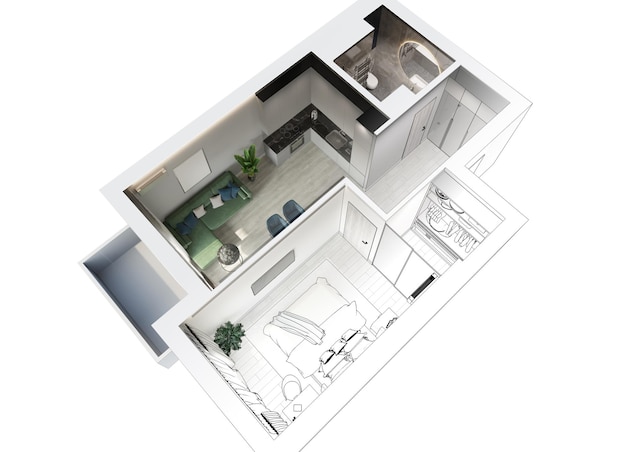 wizualizacja nowoczesnego projektu wnętrz mieszkalnych 3D ilustracja cg render