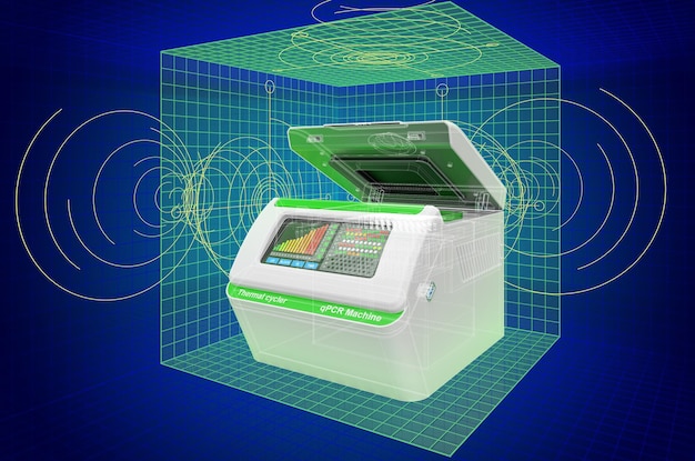 Zdjęcie wizualizacja termocyklera pcr model 3d w formacie cad renderowanie 3d