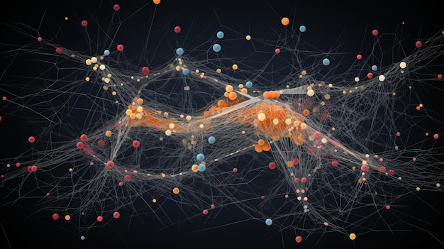 Wizualna reprezentacja sieci neuronowych z połączonymi ze sobą węzłami i przepływem informacji, reprezentująca procesy obliczeniowe i możliwości uczenia się systemów sztucznej inteligencji.