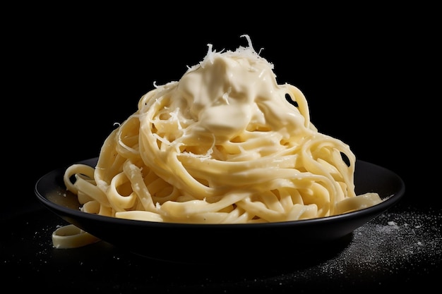 Wizualnie atrakcyjna ilustracja fettuccine Alfredo z serem parmesanowym Generative Ai