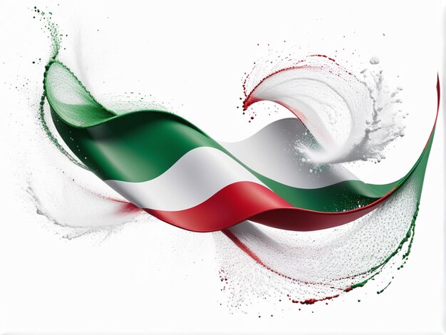 Włochy machają flagą, drobny proszek wybucha na białym tle.