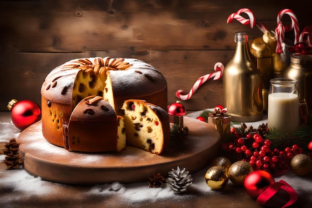 Zdjęcie włoski tort o nazwie panettone typowy tort świąteczny