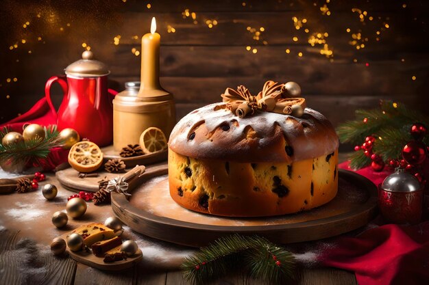 Zdjęcie włoski tort o nazwie panettone typowy tort świąteczny