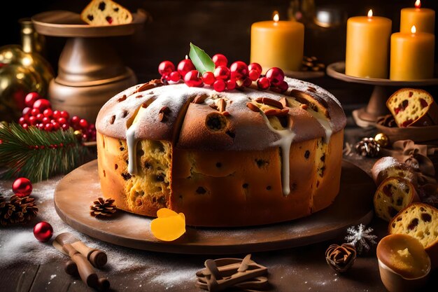 Zdjęcie włoski tort o nazwie panettone typowy tort świąteczny