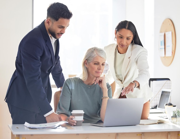 Włóż wysiłek, jeśli chcesz mieć szansę na sukces Ujęcie grupy biznesmenów pracujących razem na laptopie w biurze