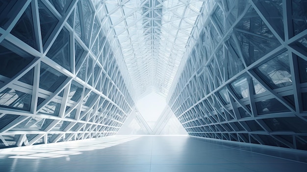 Wnętrze białego hangaru przemysłowego lub magazynu Nowoczesna architektura pomieszczenia przemysłowego Wygenerowana sztuczna inteligencja