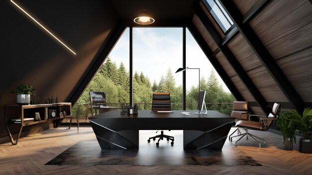 Zdjęcie wnętrze biura ceo z czarnym drewnianym stołem generative ai