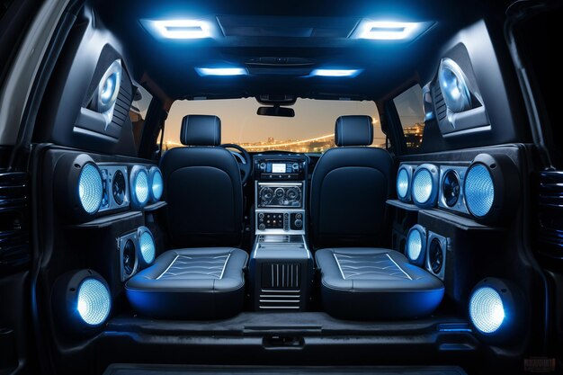 Wnętrze ciężarówki z niestandardowym systemem dźwiękowym Generatywna sztuczna inteligencja