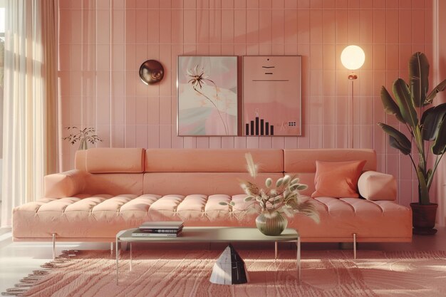 Wnętrze domu w stylu Blush Pink Retro i nowoczesny salon