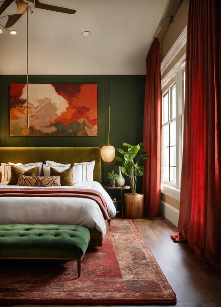 Wnętrze klasycznej sypialni wygodne łóżko wielkości king ai generatywne