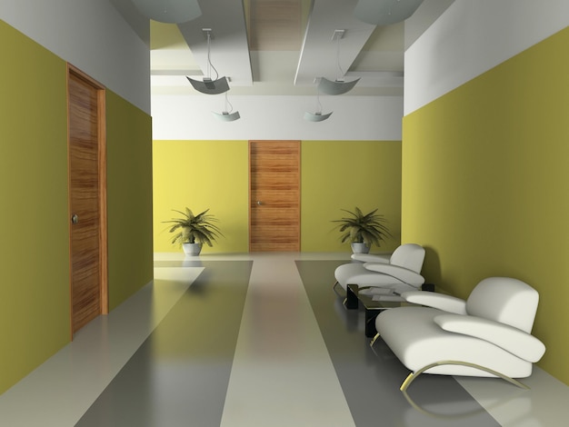 Wnętrze korytarza w renderowaniu 3D w biurze