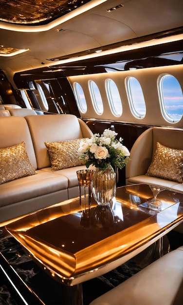 Wnętrze luksusowego samolotu biznesowego Luxury travel ai generative