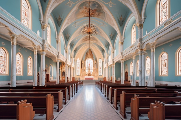 Wnętrze nowoczesnego kościoła bez ludzi