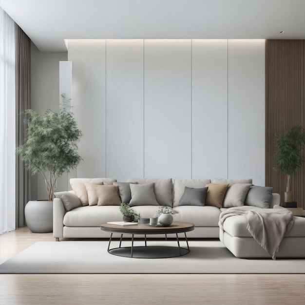 wnętrze nowoczesnego, minimalnego, luksusowego mieszkania w salonie, generatywnej AI