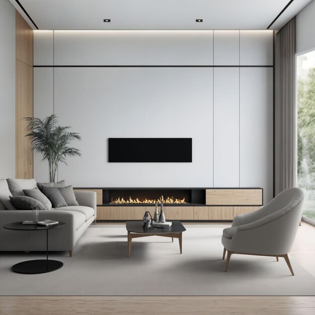 wnętrze nowoczesnego, minimalnego, luksusowego mieszkania w salonie, generatywnej AI