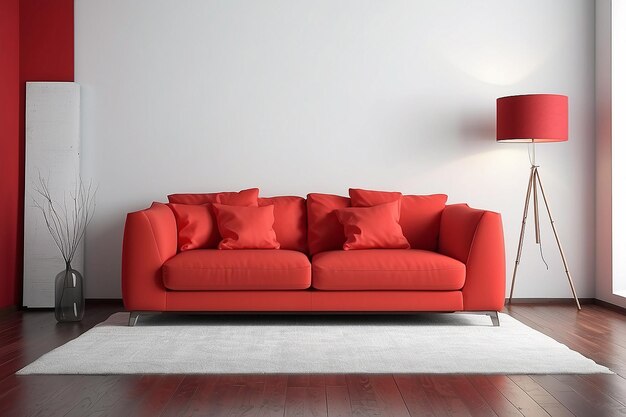 Wnętrze nowoczesnej białej kanapy na czerwonym tle