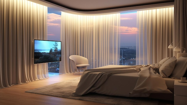 Wnętrze pięknego nowoczesnego mistrza Luksusowa sypialnia HD zdjęcie realistyczne piękne