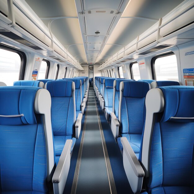 Wnętrze pociągu pasażerskiego wygodne, przestronne i stylowe